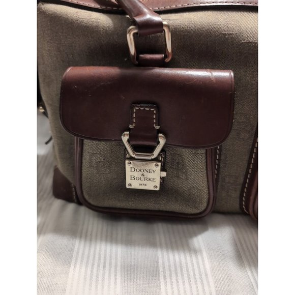 Dooney & Bourke Signature Beige Brown Double Lock Pocket Medium Satchel Bag - Picture 3 of 13